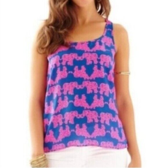 Lilly Pulitzer Silk Elephant Print Sleeveless Top Women's Size XS - Picture 1 of 6